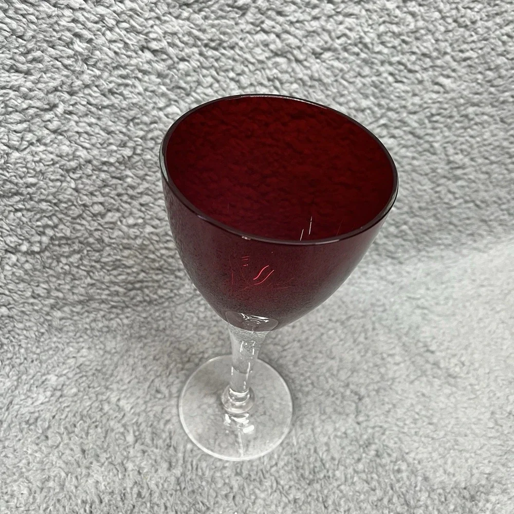 Ruby Red Goblet Heavy Wine Glass Glass Clear Stem 8.5